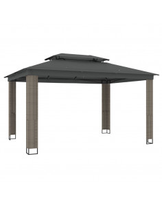 Gazebo con Tetto Doppio Antracite 3,94x2,96 m in Acciaio 2