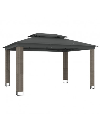 Gazebo con Tetto Doppio Antracite 3,94x2,96 m in Acciaio