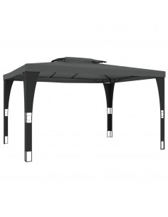 Gazebo con Tetto Doppio Antracite 3,98x2,98 m in Acciaio 2