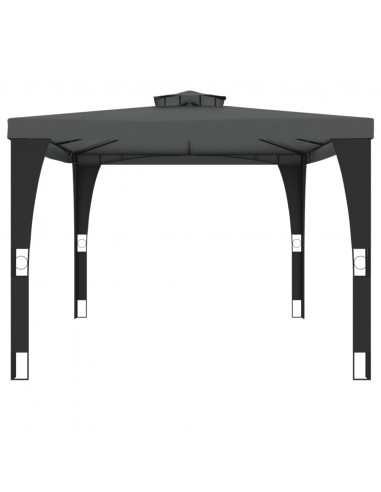 Gazebo con Tetto Doppio Antracite 3,98x2,98 m in Acciaio