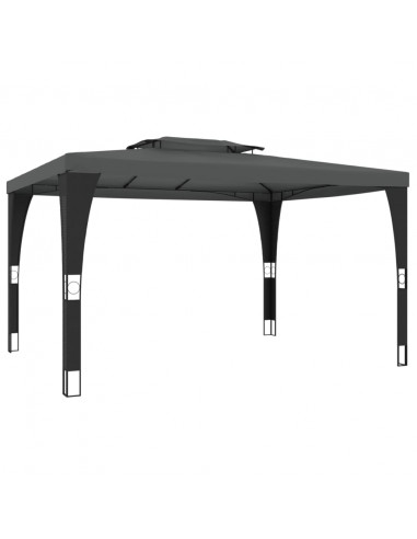 Gazebo con Tetto Doppio Antracite 3,98x2,98 m in Acciaio