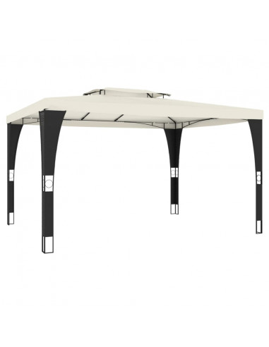 Gazebo con Tetto Doppio Crema 3,98x2,98 m in Acciaio