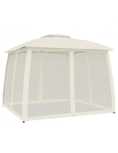 Gazebo con Tetto Doppio e Pareti Rete Crema 2,93x2,93 m Acciaio