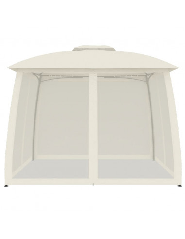 Gazebo con Tetto Doppio e Pareti Rete Crema 2,93x2,93 m Acciaio