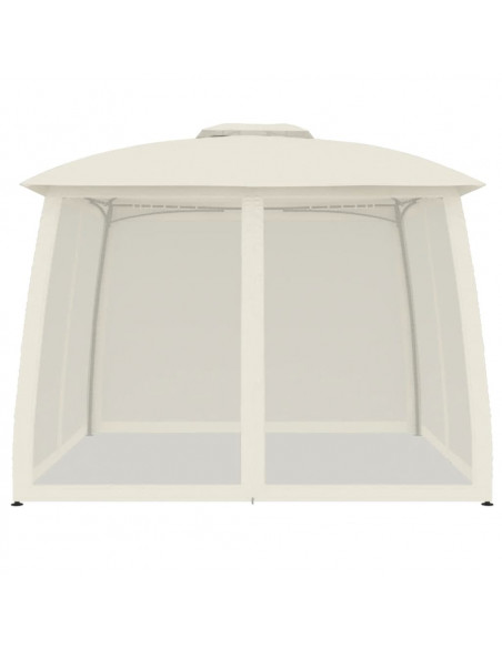 Gazebo con Tetto Doppio e Pareti Rete Crema 2,93x2,93 m Acciaio