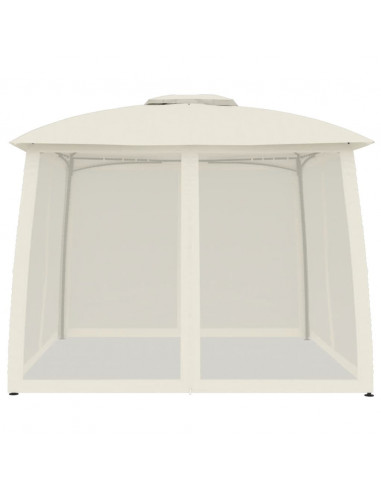 Gazebo con Tetto Doppio e Pareti Rete Crema 2,93x2,93 m Acciaio