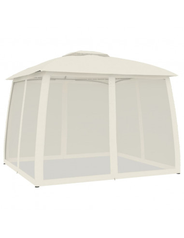 Gazebo con Tetto Doppio e Pareti Rete Crema 2,93x2,93 m Acciaio