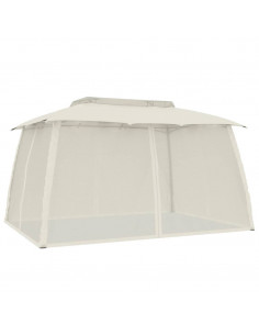 Gazebo con Tetto Doppio e Pareti Rete Crema 3,93x2,93 m Acciaio 2