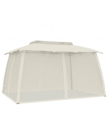 Gazebo con Tetto Doppio e Pareti Rete Crema 3,93x2,93 m Acciaio