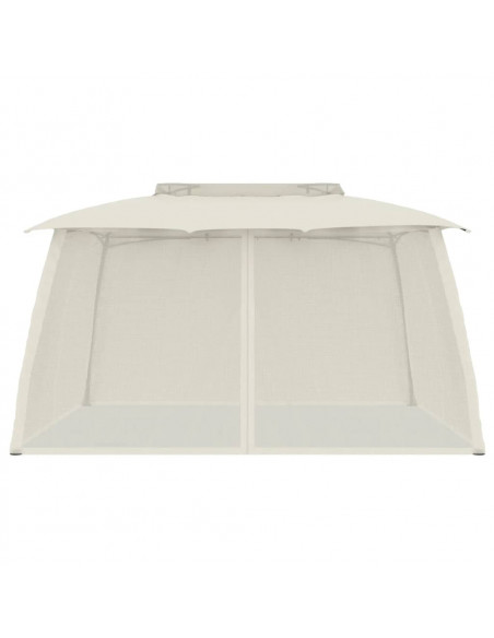 Gazebo con Tetto Doppio e Pareti Rete Crema 3,93x2,93 m Acciaio