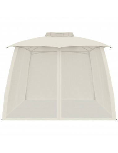 Gazebo con Tetto Doppio e Pareti Rete Crema 3,93x2,93 m Acciaio