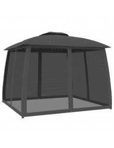 Gazebo Tetto Doppio e Pareti Rete Antracite 2,93x2,93 m Acciaio 2