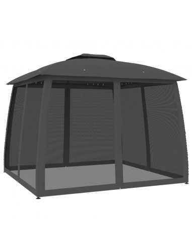 Gazebo Tetto Doppio e Pareti Rete Antracite 2,93x2,93 m Acciaio