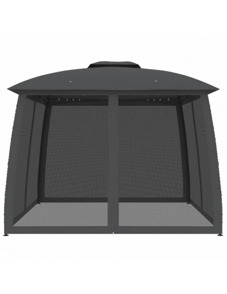 Gazebo Tetto Doppio e Pareti Rete Antracite 2,93x2,93 m Acciaio
