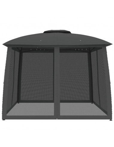 Gazebo Tetto Doppio e Pareti Rete Antracite 2,93x2,93 m Acciaio
