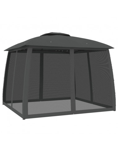 Gazebo Tetto Doppio e Pareti Rete Antracite 2,93x2,93 m Acciaio