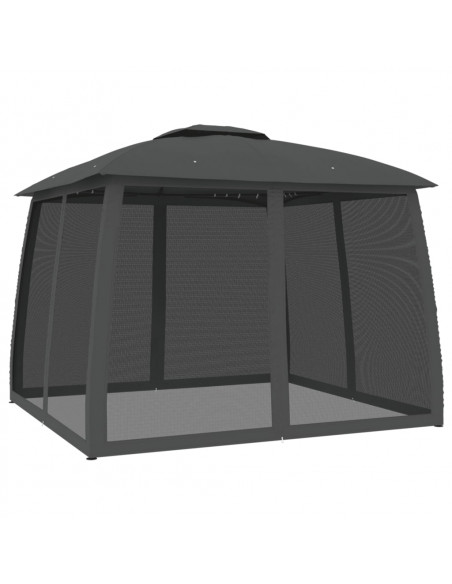 Gazebo Tetto Doppio e Pareti Rete Antracite 2,93x2,93 m Acciaio