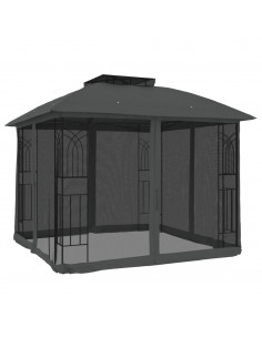 Gazebo Tetto Doppio e Pareti Rete Antracite 2,94x2,94 m Acciaio 2