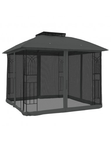 Gazebo Tetto Doppio e Pareti Rete Antracite 2,94x2,94 m Acciaio
