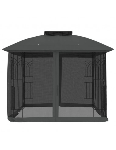 Gazebo Tetto Doppio e Pareti Rete Antracite 2,94x2,94 m Acciaio