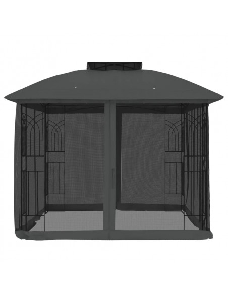 Gazebo Tetto Doppio e Pareti Rete Antracite 2,94x2,94 m Acciaio