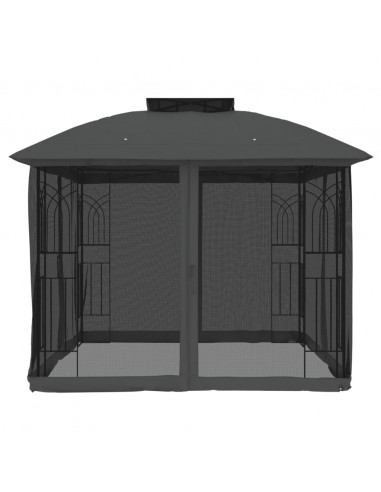 Gazebo Tetto Doppio e Pareti Rete Antracite 2,94x2,94 m Acciaio