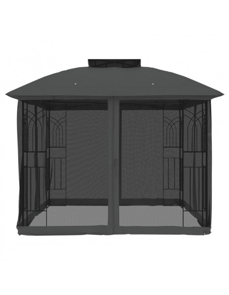 Gazebo Tetto Doppio e Pareti Rete Antracite 2,94x2,94 m Acciaio