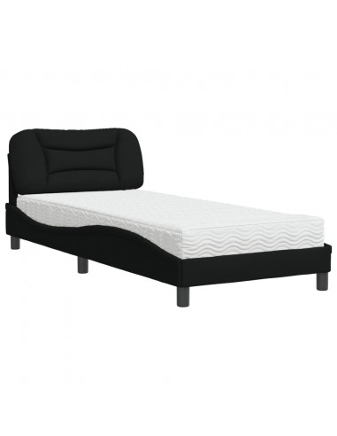 Letto con Materasso Nero 80x200 cm in Tessuto