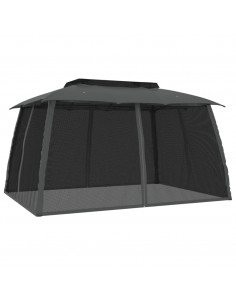 Gazebo Tetto Doppio e Pareti Rete Antracite 3,93x2,93 m Acciaio 2