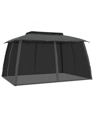 Gazebo Tetto Doppio e Pareti Rete Antracite 3,93x2,93 m Acciaio