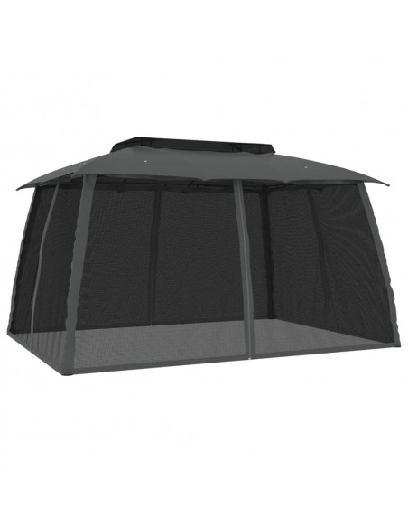 Gazebo Tetto Doppio e Pareti Rete Antracite 3,93x2,93 m Acciaio