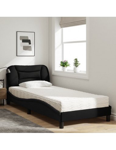Letto con Materasso Nero 80x200 cm in Tessuto