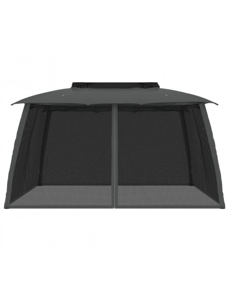 Gazebo Tetto Doppio e Pareti Rete Antracite 3,93x2,93 m Acciaio
