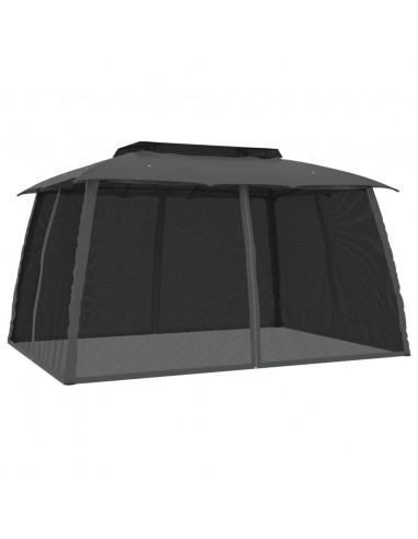 Gazebo Tetto Doppio e Pareti Rete Antracite 3,93x2,93 m Acciaio