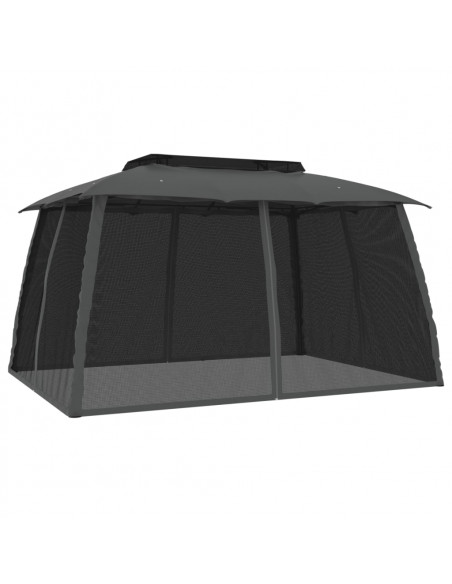 Gazebo Tetto Doppio e Pareti Rete Antracite 3,93x2,93 m Acciaio