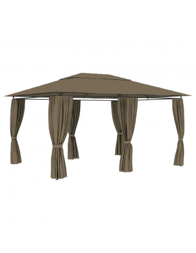 Gazebo da Giardino con Tende 4x3 m Grigio Talpa 180 g/m²