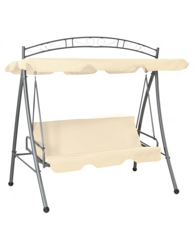 Panchina a Dondolo Convertibile con Baldacchino Bianco Sabbia
