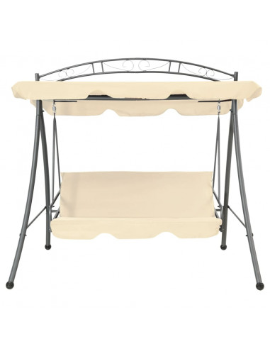 Panchina a Dondolo Convertibile con Baldacchino Bianco Sabbia