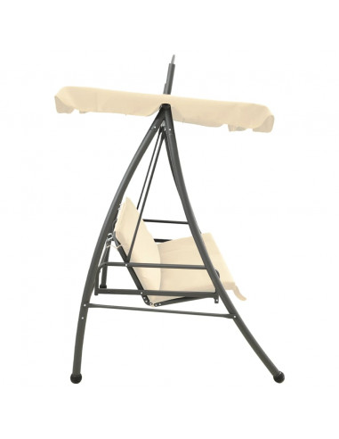 Panchina a Dondolo Convertibile con Baldacchino Bianco Sabbia