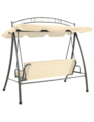 Panchina a Dondolo Convertibile con Baldacchino Bianco Sabbia