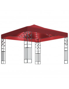 Gazebo con Stringa di Luci LED 3x3 m Rosso Vino 2