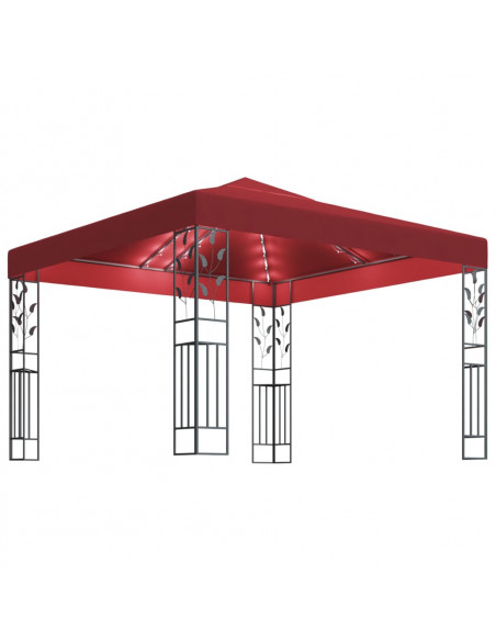 Gazebo con Stringa di Luci LED 3x3 m Rosso Vino