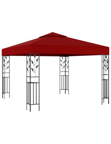 Gazebo con Stringa di Luci LED 3x3 m Rosso Vino