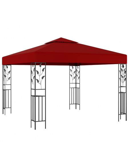 Gazebo con Stringa di Luci LED 3x3 m Rosso Vino
