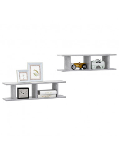 Mensole a Parete 2 pz Grigio Cemento 75x18x20 cm in Multistrato