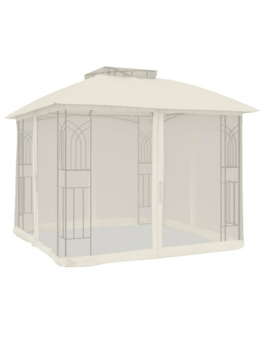 Gazebo con Tetto Doppio e Pareti Rete Crema 2,94x2,94 m Acciaio
