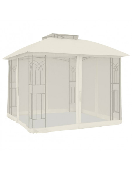 Gazebo con Tetto Doppio e Pareti Rete Crema 2,94x2,94 m Acciaio