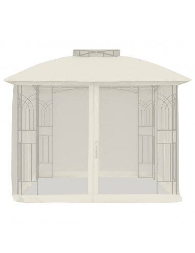 Gazebo con Tetto Doppio e Pareti Rete Crema 2,94x2,94 m Acciaio