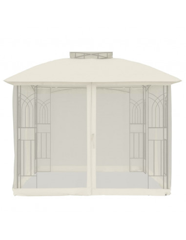 Gazebo con Tetto Doppio e Pareti Rete Crema 2,94x2,94 m Acciaio