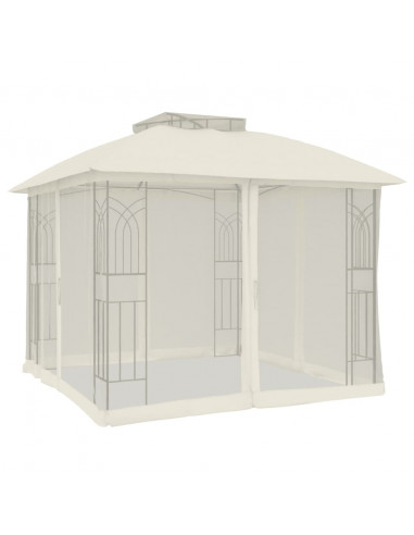 Gazebo con Tetto Doppio e Pareti Rete Crema 2,94x2,94 m Acciaio